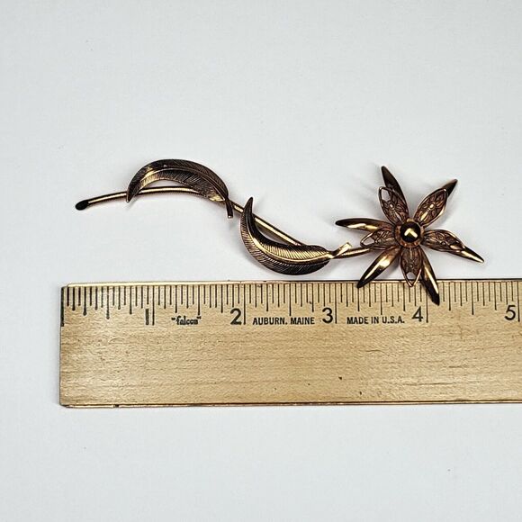 Copper Flower Pin Vintage MCM Brooch Large Statement Piece - Picture 5 of 9